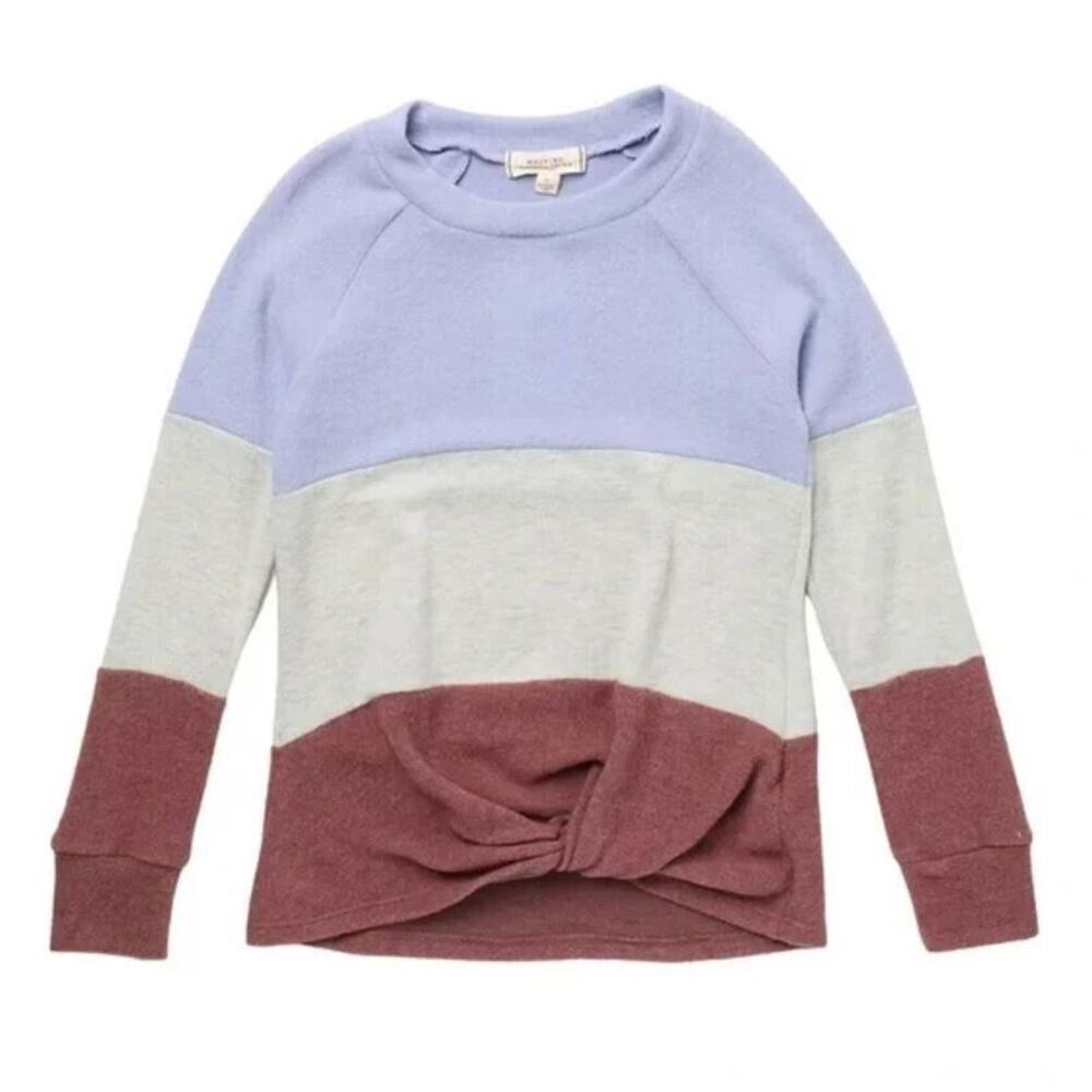 Walking On‎ Sunshine Girls Cozy Colorblock Twist Front Top Blue/Grey/Lav XL $23